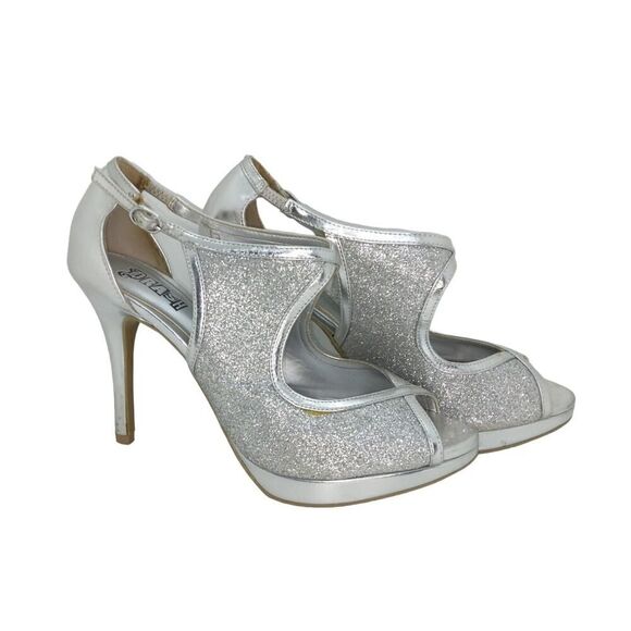 Brash Platform Pump Womens Pre-owned 4" Heels Silver Glitter Heels - sz. 7 1/2 - Picture 1 of 6